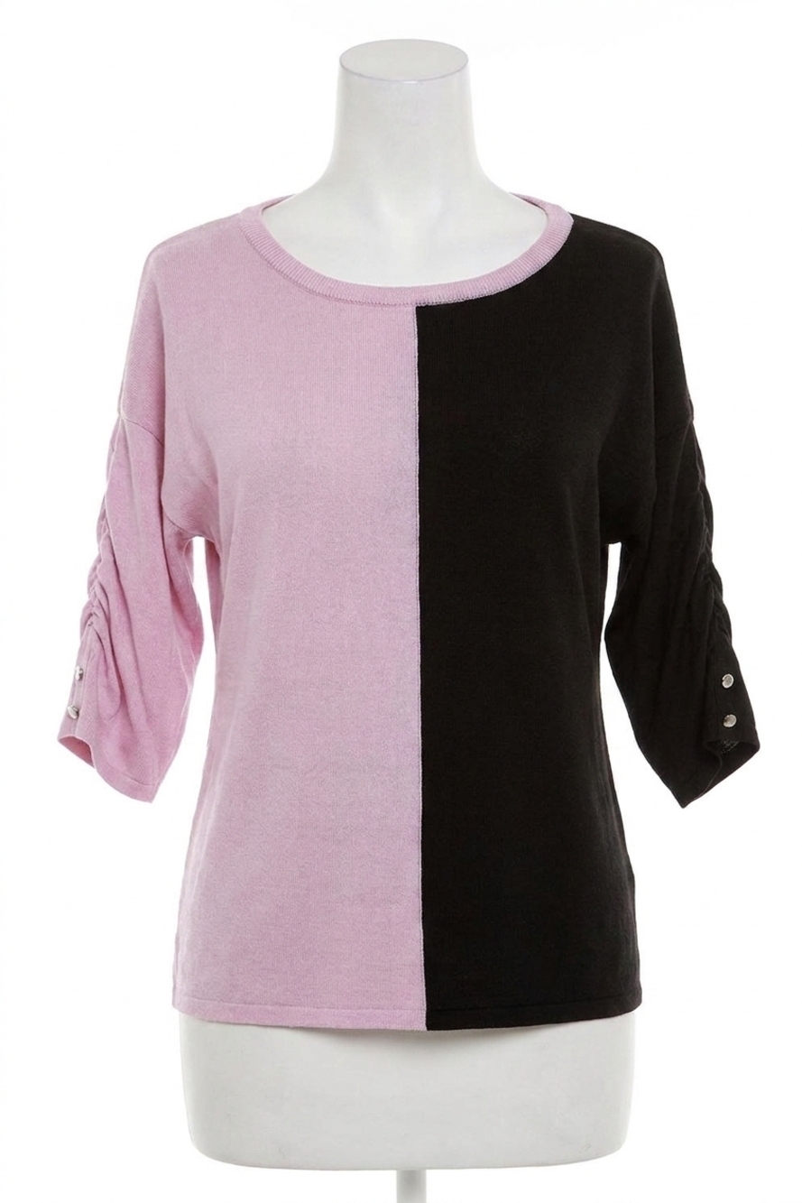 NEW ANGEL two tone gathered sleeve top in pink/black
